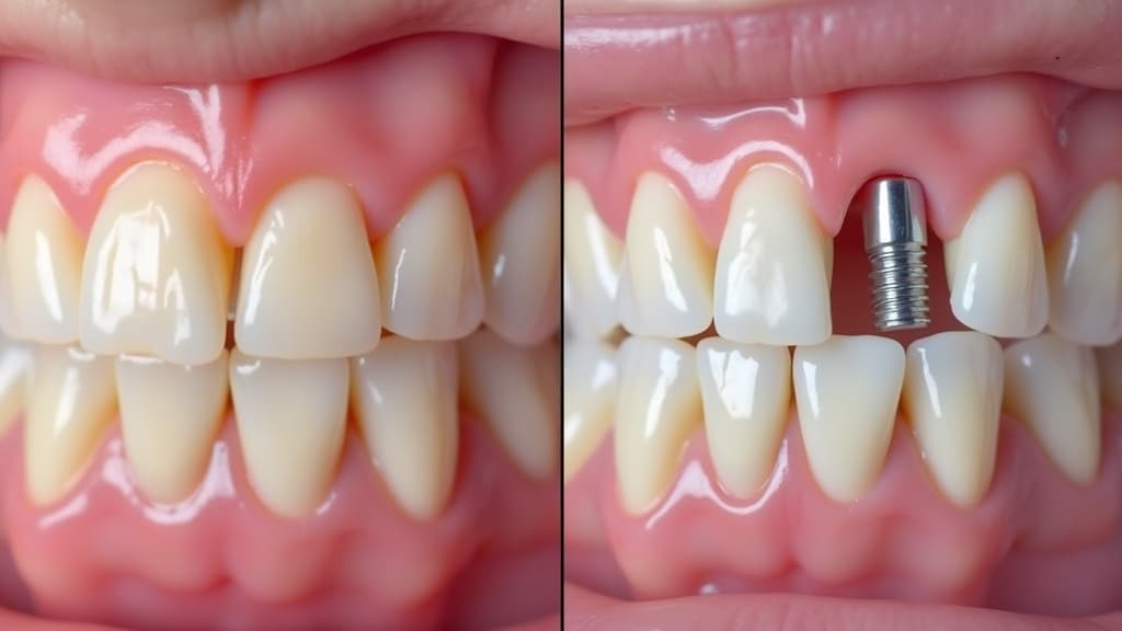 Antes y después de implante dental — transformación Cali