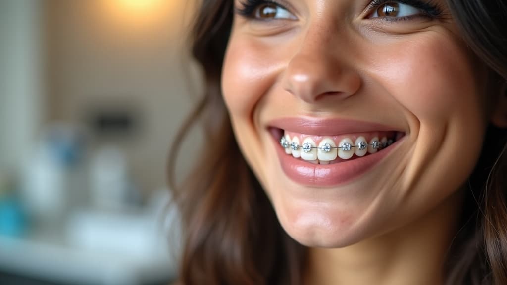 Sonrisa con brackets metálicos — ortodoncia en Cali