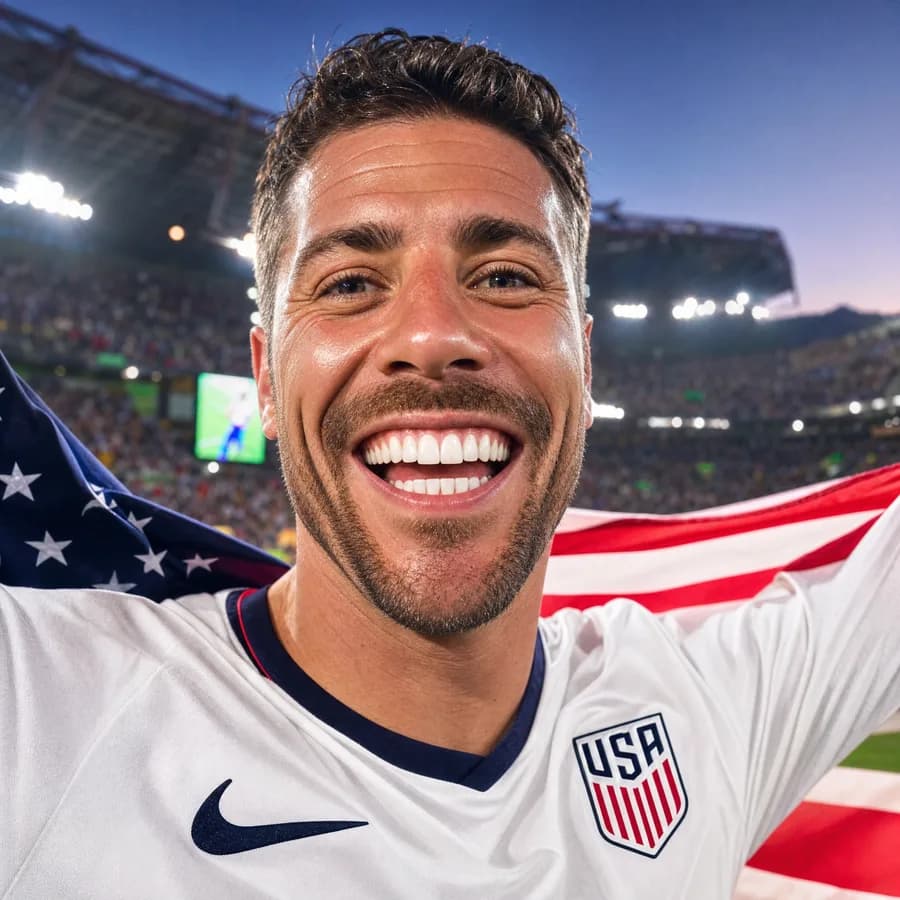 American man with perfect white smile dental treatment before World Cup 2026