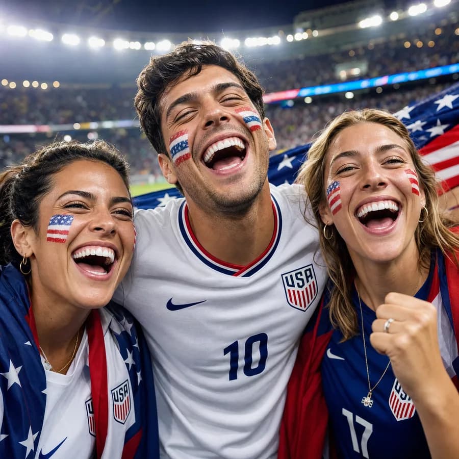 American family celebrating World Cup with transformed smiles at Dental Care Norte