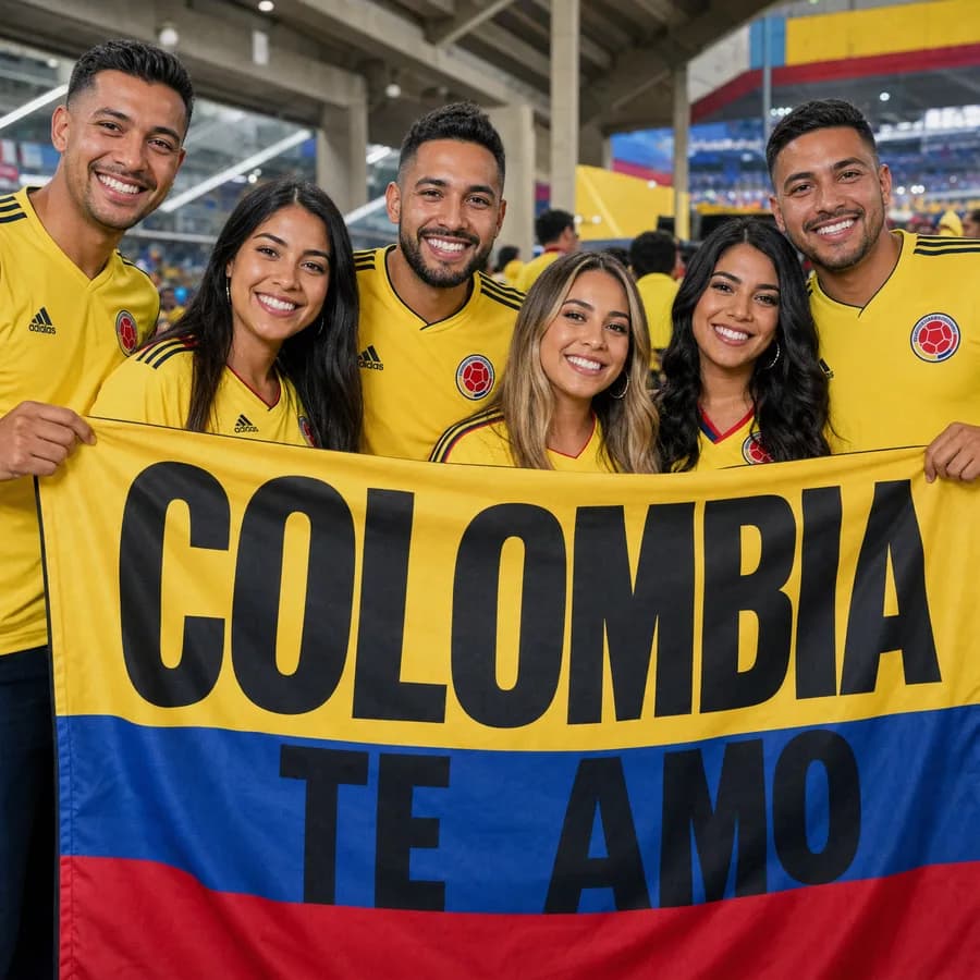 Hinchas colombianos felices sonrisa perfecta torneo FIFA 2026 Cali Valle del Cauca